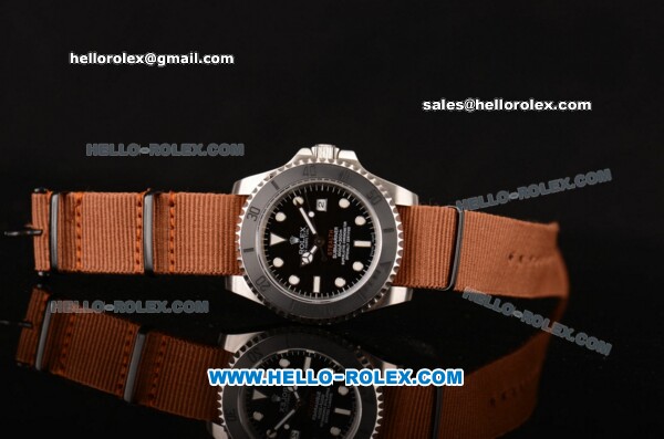 Rolex Submariner Stealth MK III Swiss ETA 2836 Automatic Steel Case with Brown Nylon Strap and Steel/Ceramic Bezel - 2013 New - Click Image to Close